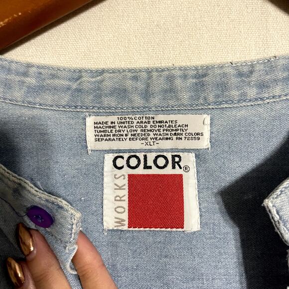 Color Works Red Hat Society Denim‎ Blouse Purple Leopard Print - Size XL - Picture 7 of 11